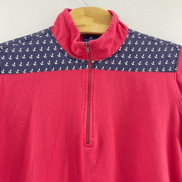 Simply Southern Tops - Simply Southern XL Quarter Zip Sweatshirt Pink Navy Anchor Patch Nautical Preppy